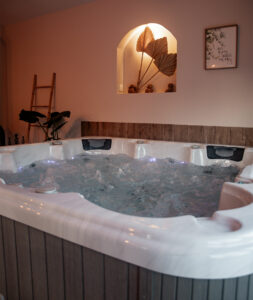 espace détente avec un jacuzzi en intérieur